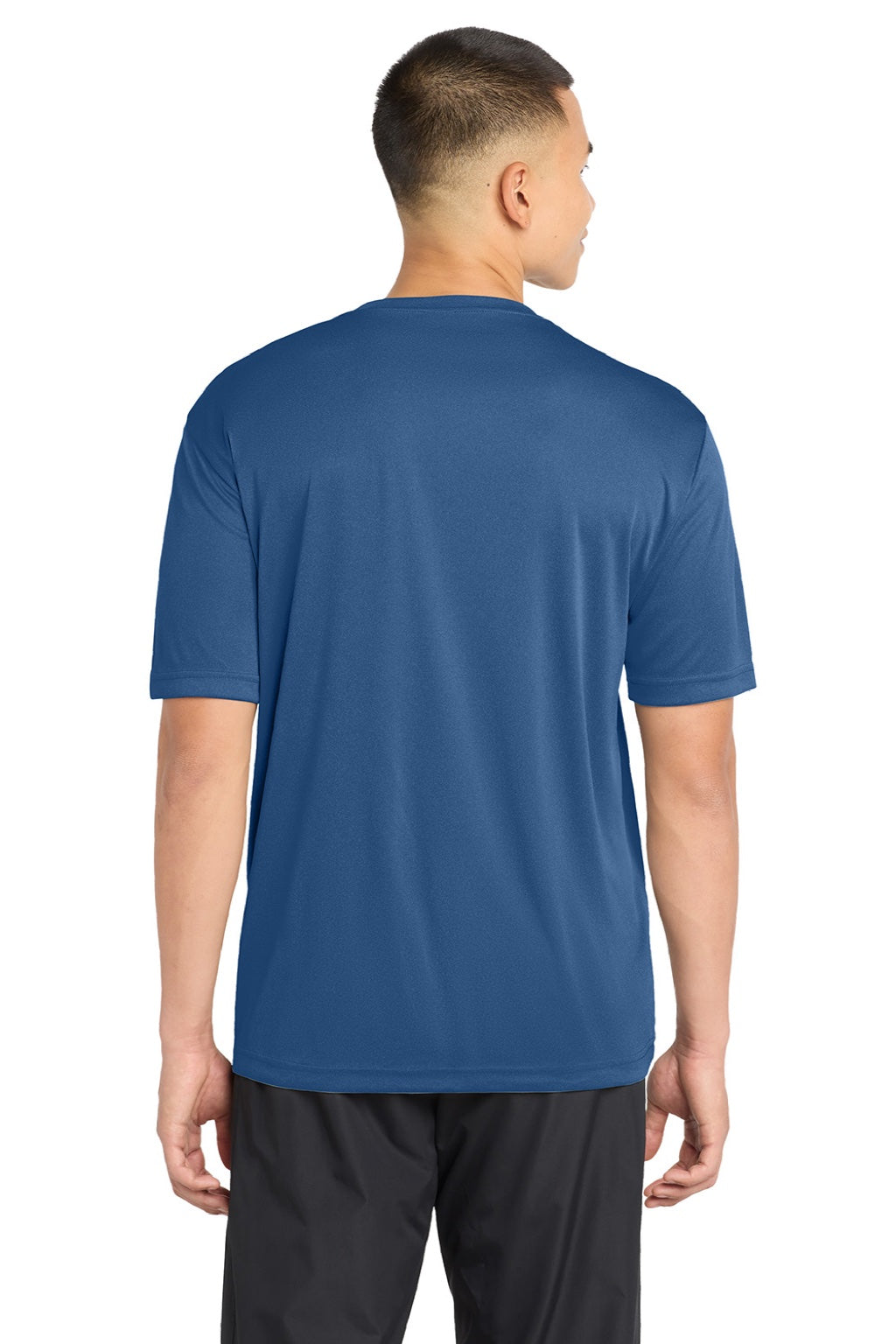 Sport-Tek ST350/TST350 Mens Competitor Moisture Wicking Short Sleeve Crewneck T-Shirt Heather True Royal Blue Model Back
