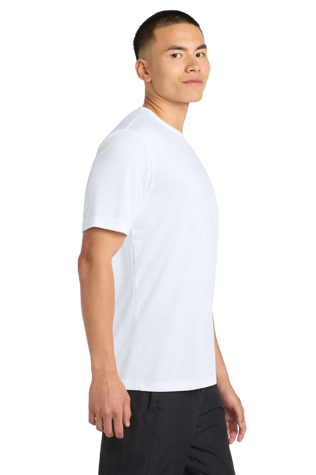 Sport-Tek ST350/TST350 Mens Competitor Moisture Wicking Short Sleeve Crewneck T-Shirt White Model Side