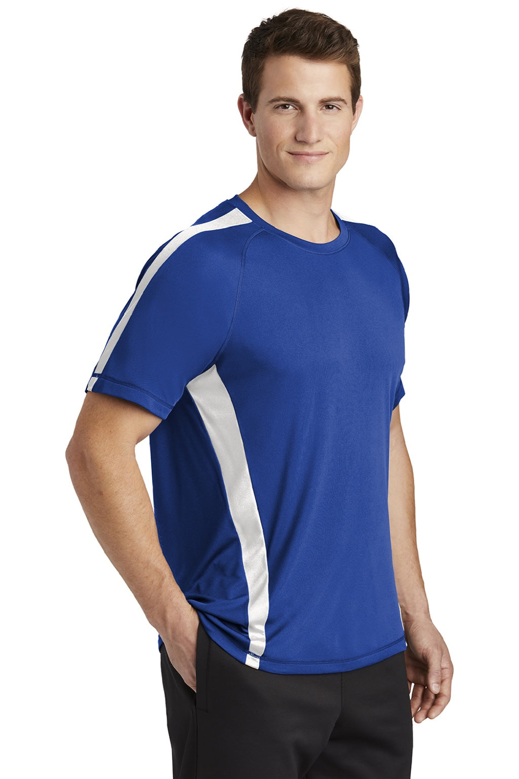 Sport-Tek ST351 Mens Competitor Moisture Wicking Short Sleeve Crewneck T-Shirt Royal Blue/White Model 3q