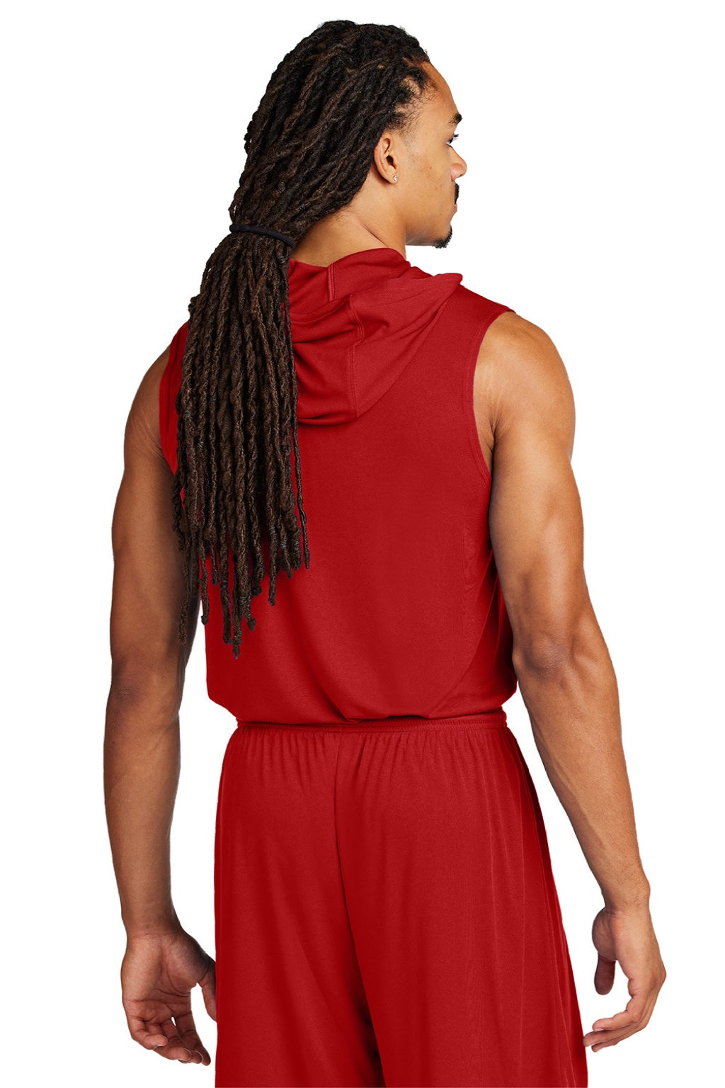 Sport-Tek ST352H Mens Moisture Wicking Competitor Hooded Tank Top Hoodie Deep Red Model Back