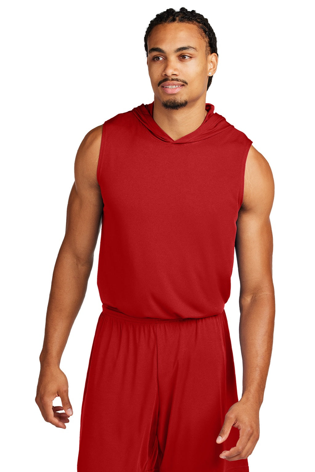 Sport-Tek ST352H Mens Moisture Wicking Competitor Hooded Tank Top Hoodie Deep Red Model Front