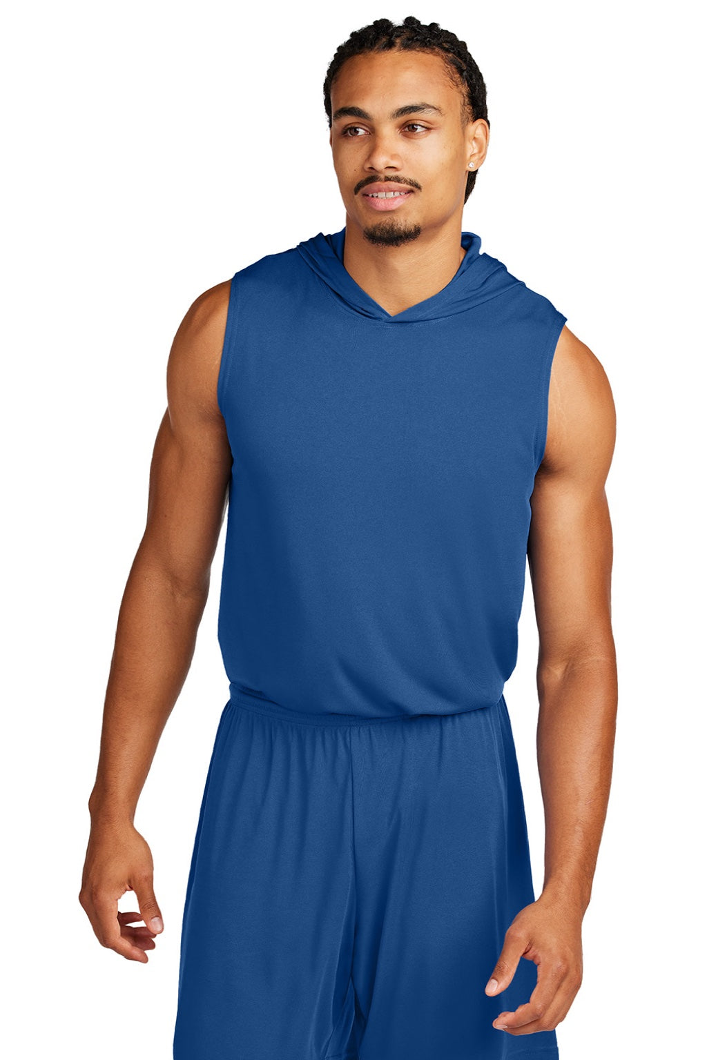 Sport-Tek ST352H Mens Moisture Wicking Competitor Hooded Tank Top Hoodie Royal Blue Model Front