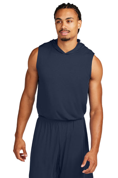 Sport-Tek ST352H Mens Moisture Wicking Competitor Hooded Tank Top Hoodie True Navy Blue Model Front
