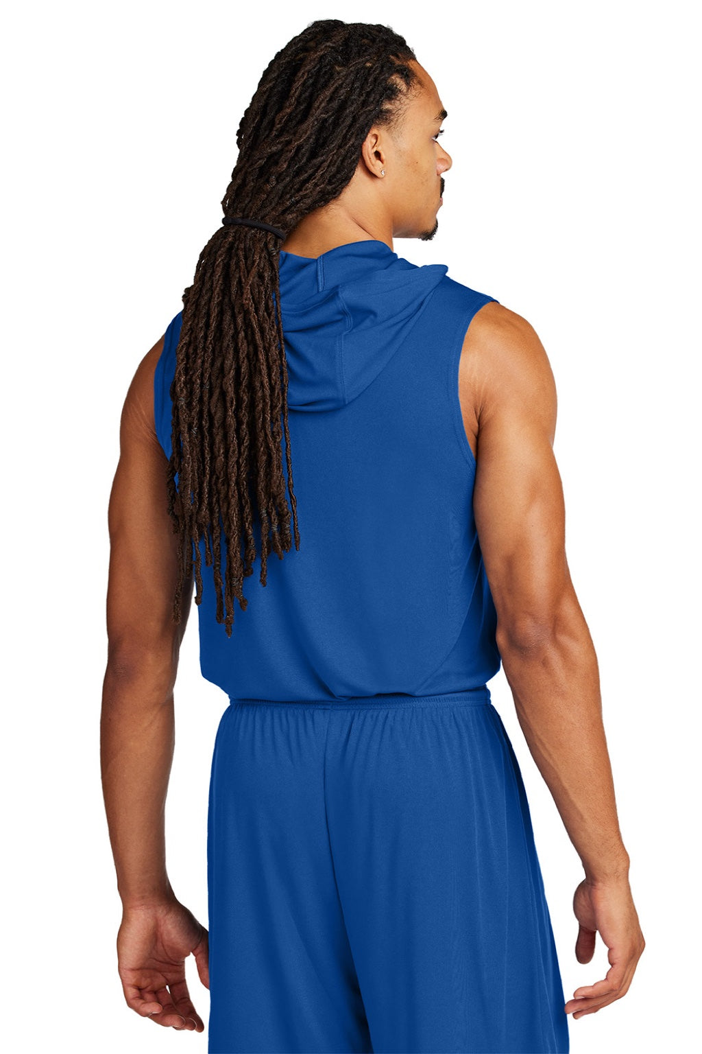 Sport-Tek ST352H Mens Moisture Wicking Competitor Hooded Tank Top Hoodie True Royal Blue Model Back
