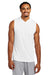 Sport-Tek ST352H Mens Moisture Wicking Competitor Hooded Tank Top Hoodie White Model Front