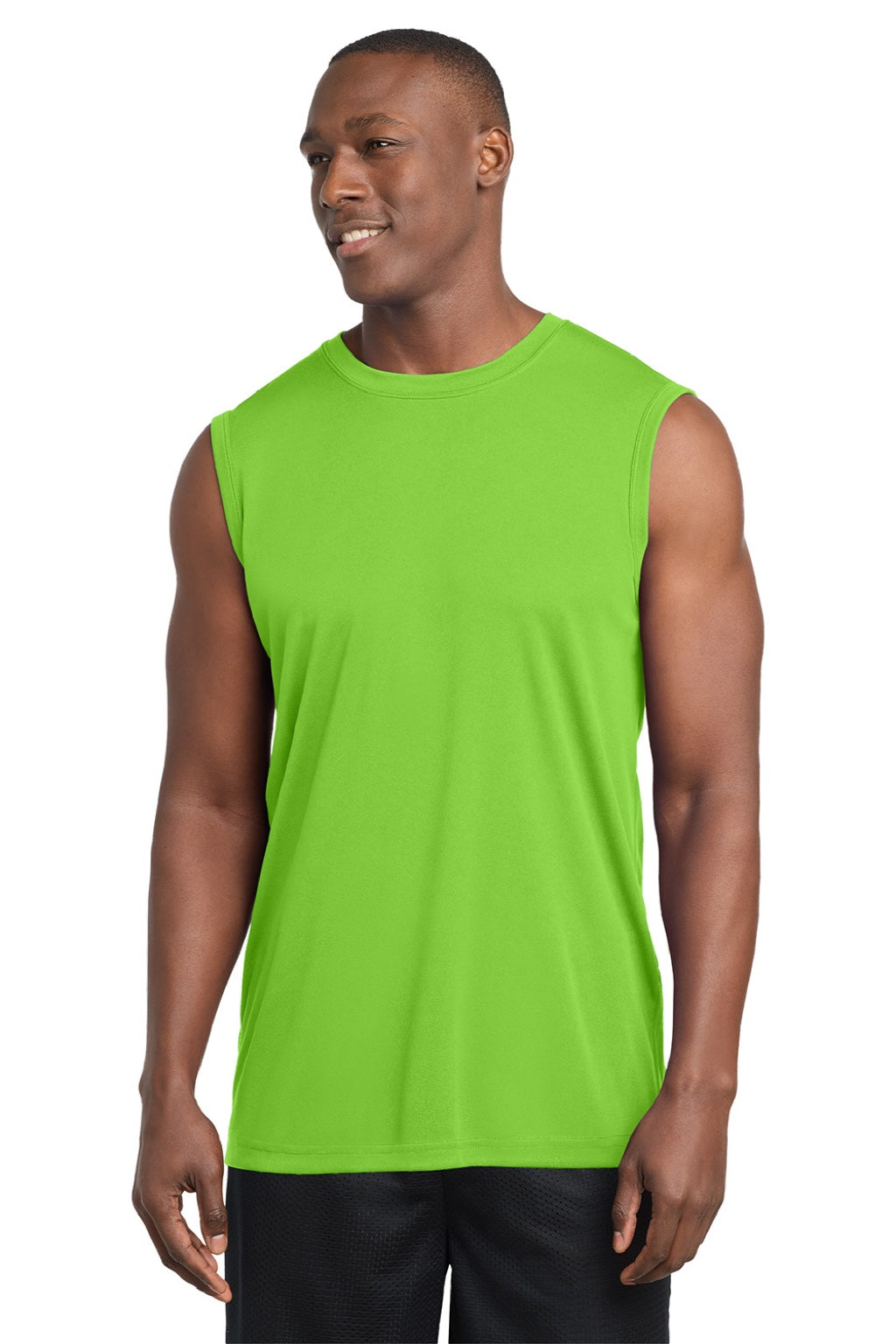 Sport-Tek ST352 Mens Competitor Moisture Wicking Tank Top Lime Shock Green Model Front