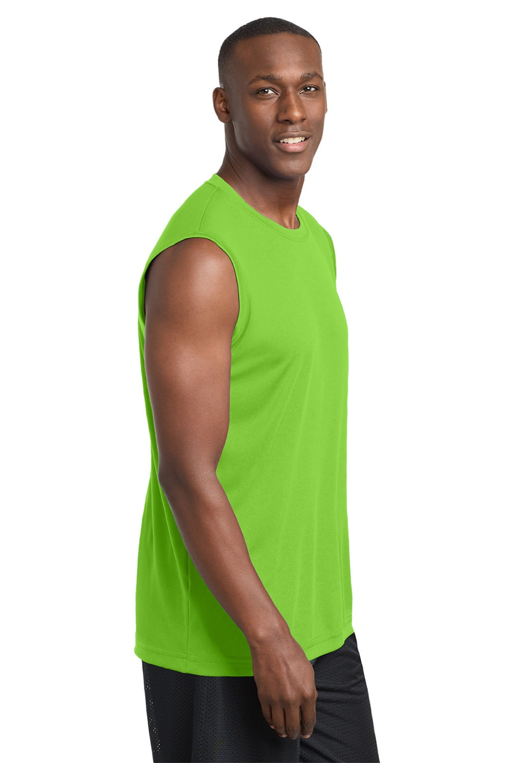 Sport-Tek ST352 Mens Competitor Moisture Wicking Tank Top Lime Shock Green Model Side