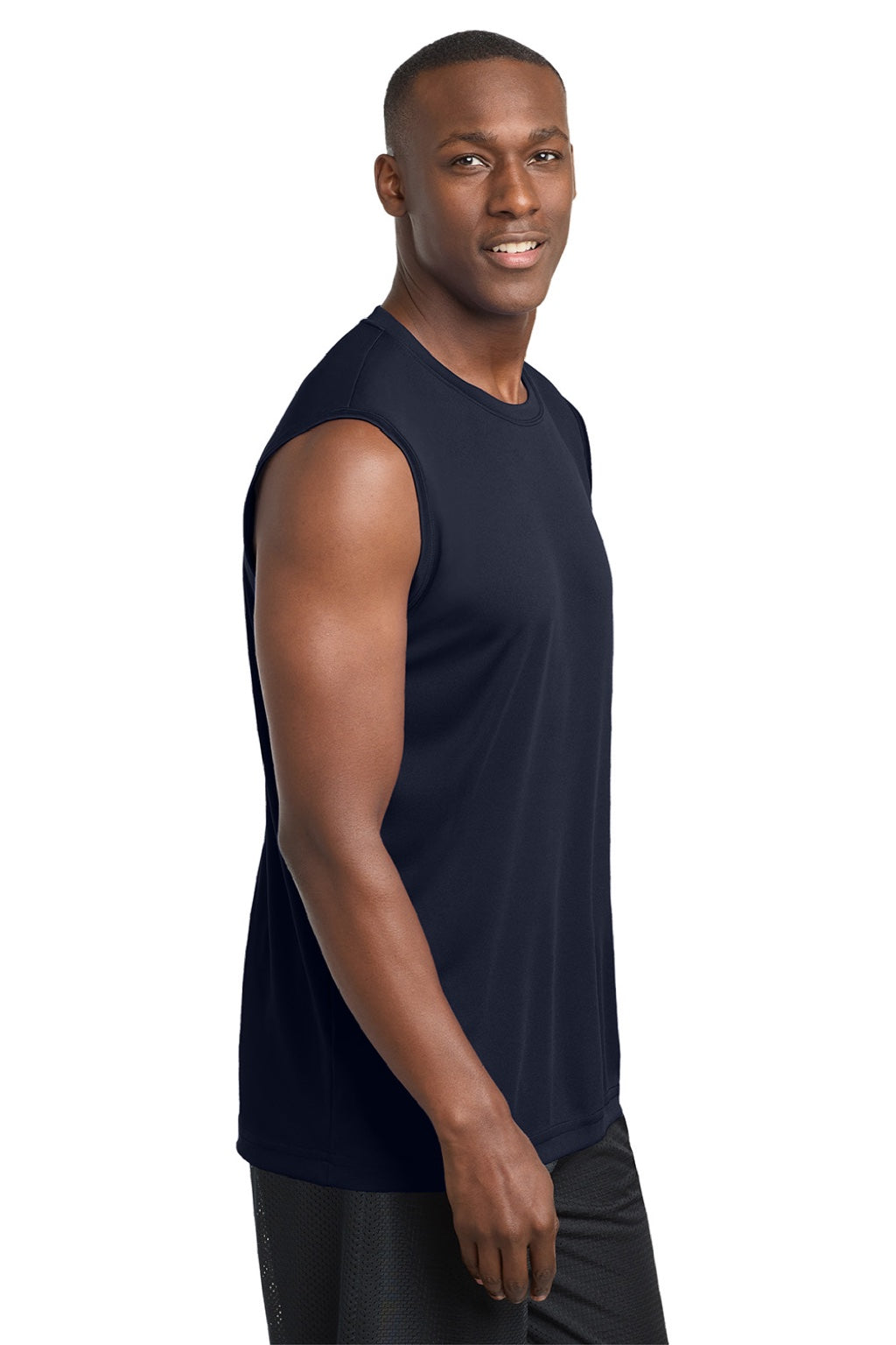 Sport-Tek ST352 Mens Competitor Moisture Wicking Tank Top True Navy Blue Model Side