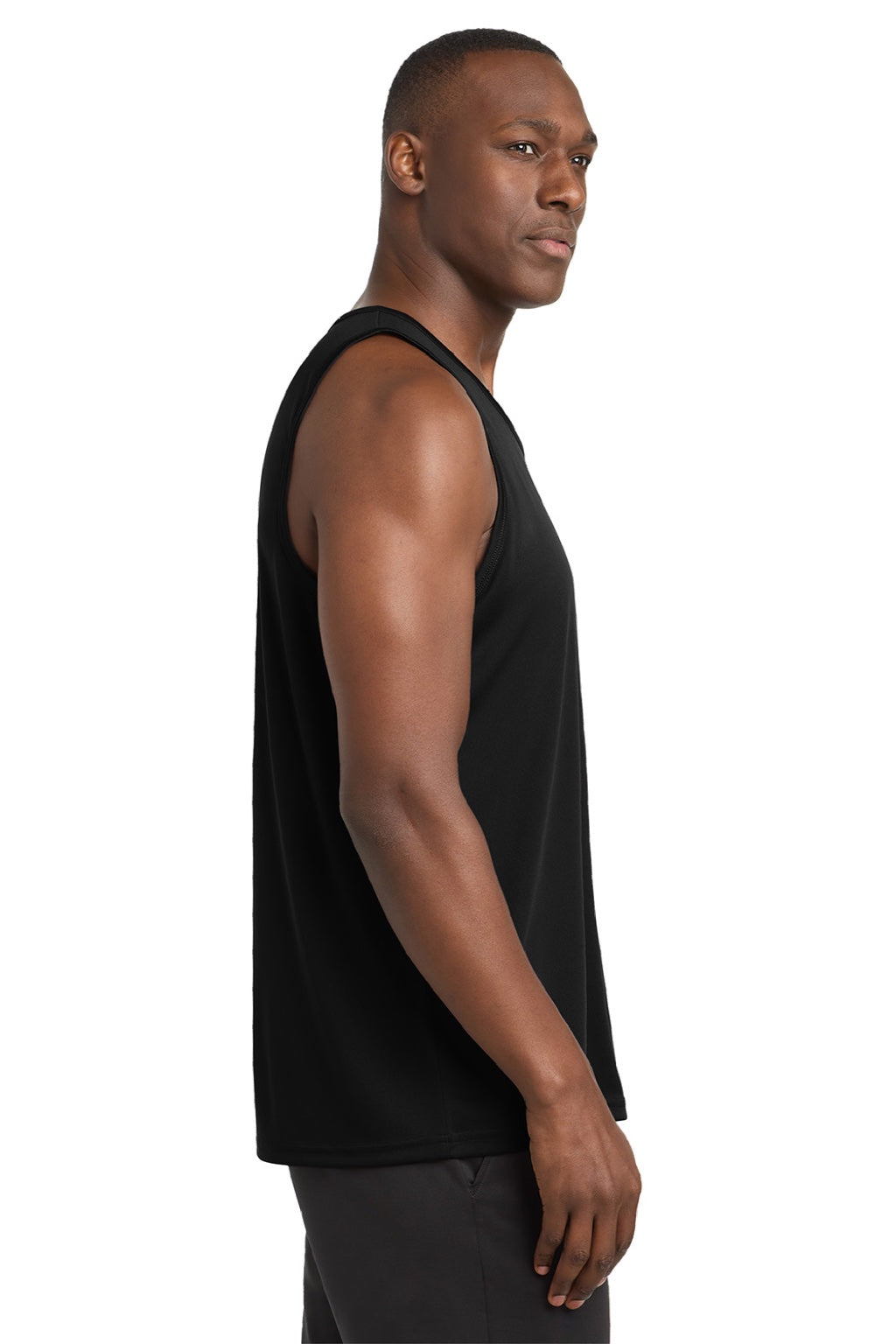 Sport-Tek ST356 Mens Competitor Moisture Wicking Tank Top Black Model Side