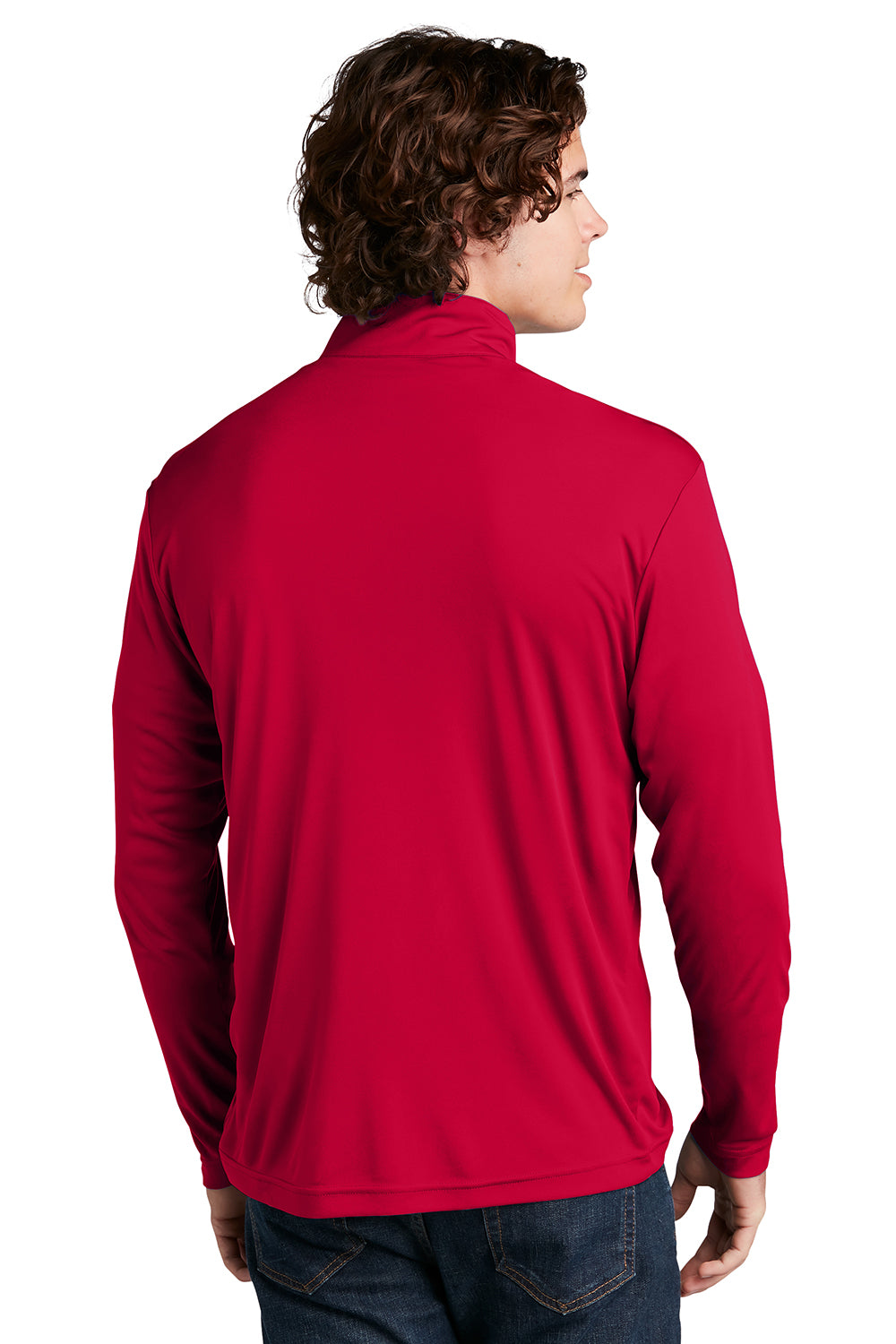 Sport-Tek ST357 Mens Competitor Moisture Wicking 1/4 Zip Sweatshirt Deep Red Model Back