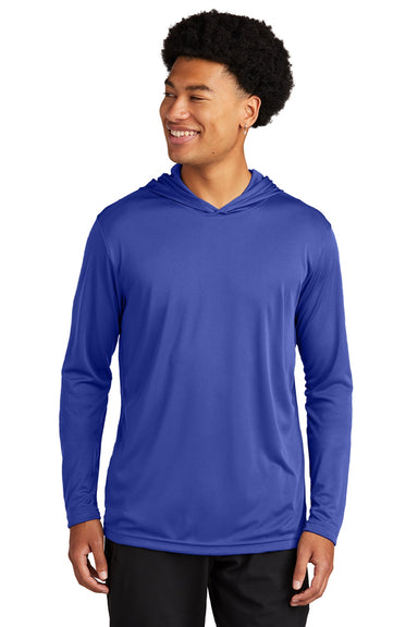 Sport-Tek ST358 Mens Competitor Moisture Wicking Long Sleeve Hooded T-Shirt Hoodie Royal Blue Model Front
