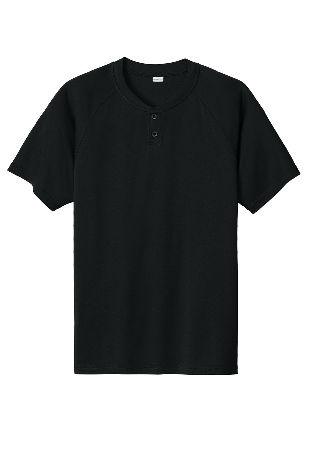 Sport-Tek ST359 Mens Moisture Wicking Competitor 2 Button Short Sleeve Henley Black Flat Front
