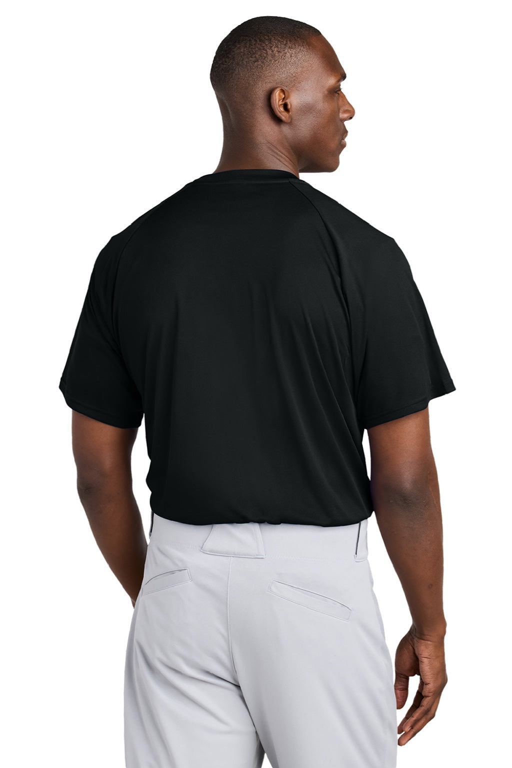 Sport-Tek ST359 Mens Moisture Wicking Competitor 2 Button Short Sleeve Henley Black Model Back