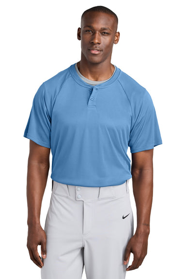 Sport-Tek ST359 Mens Moisture Wicking Competitor 2 Button Short Sleeve Henley Carolina Blue Model Front