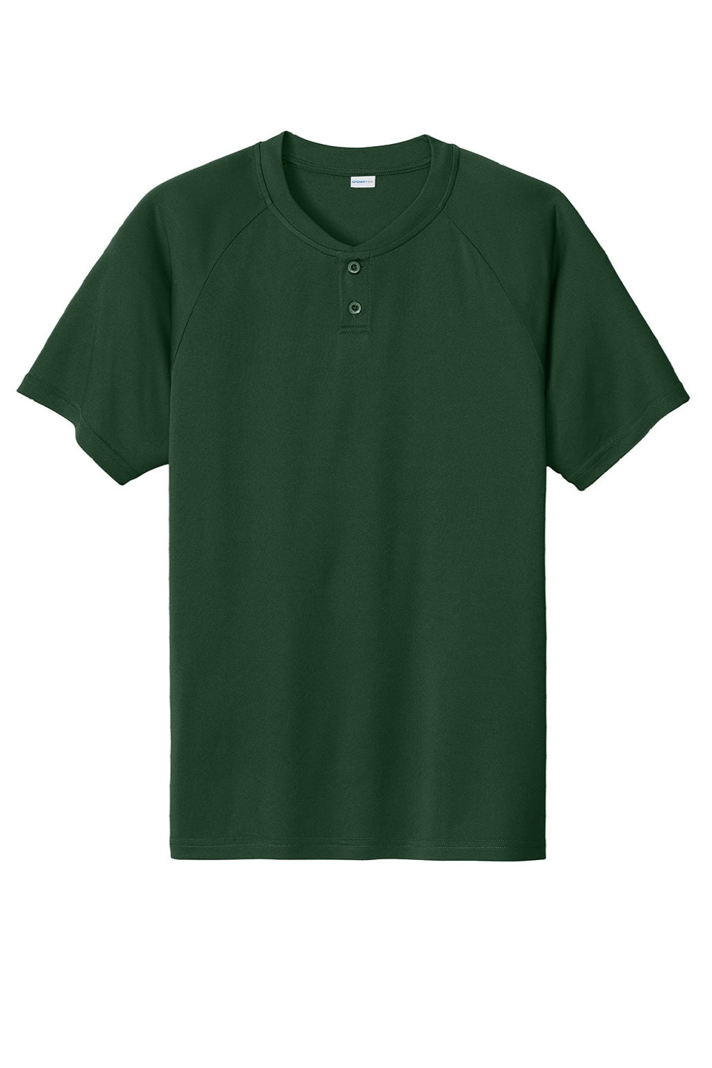 Sport-Tek ST359 Mens Moisture Wicking Competitor 2 Button Short Sleeve Henley Forest Green Flat Front