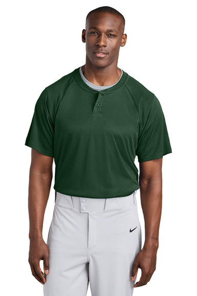 Sport-Tek ST359 Mens Moisture Wicking Competitor 2 Button Short Sleeve Henley Forest Green Model Front