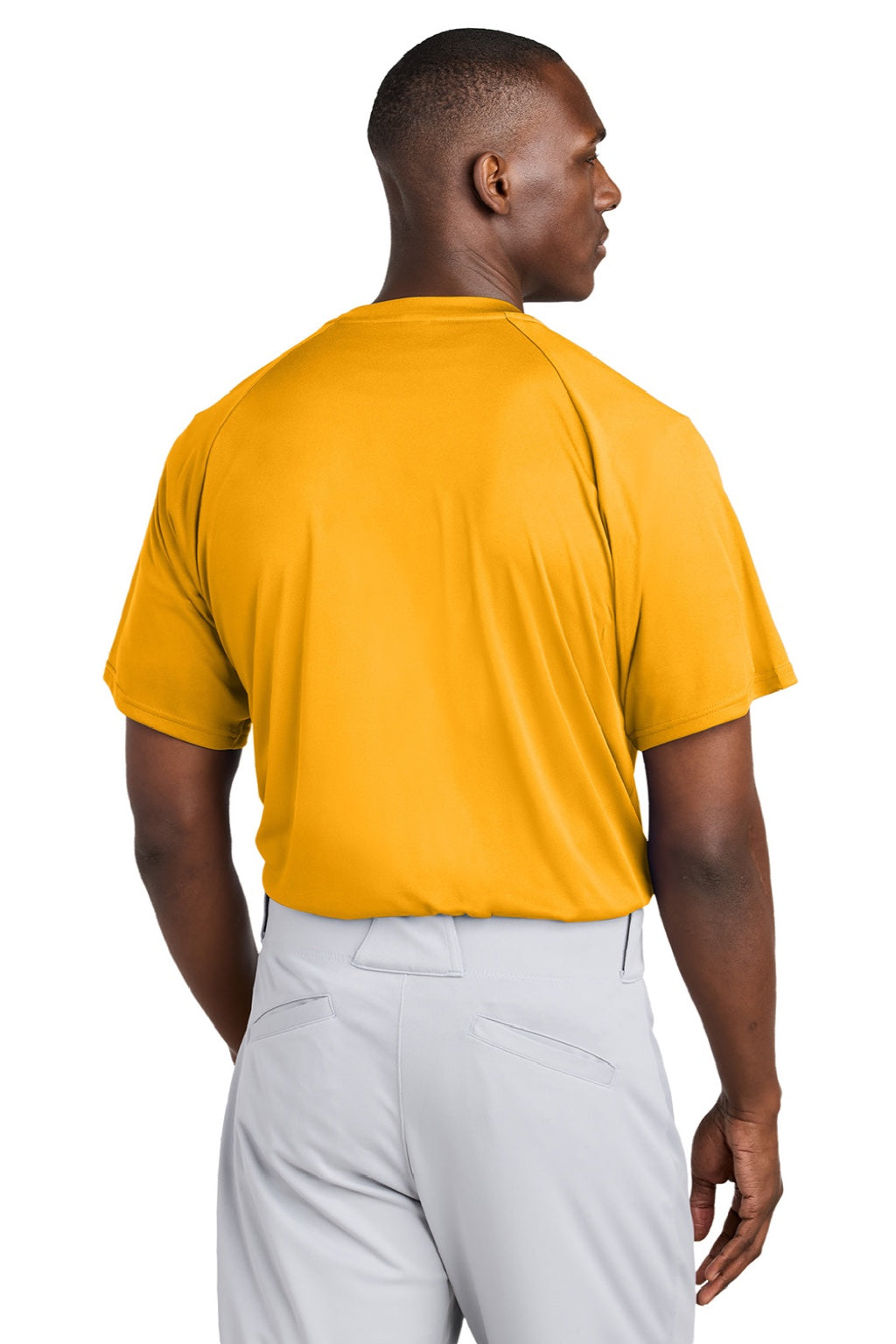 Sport-Tek ST359 Mens Moisture Wicking Competitor 2 Button Short Sleeve Henley Gold Model Back