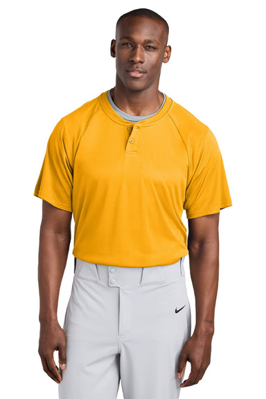 Sport-Tek ST359 Mens Moisture Wicking Competitor 2 Button Short Sleeve Henley Gold Model Front