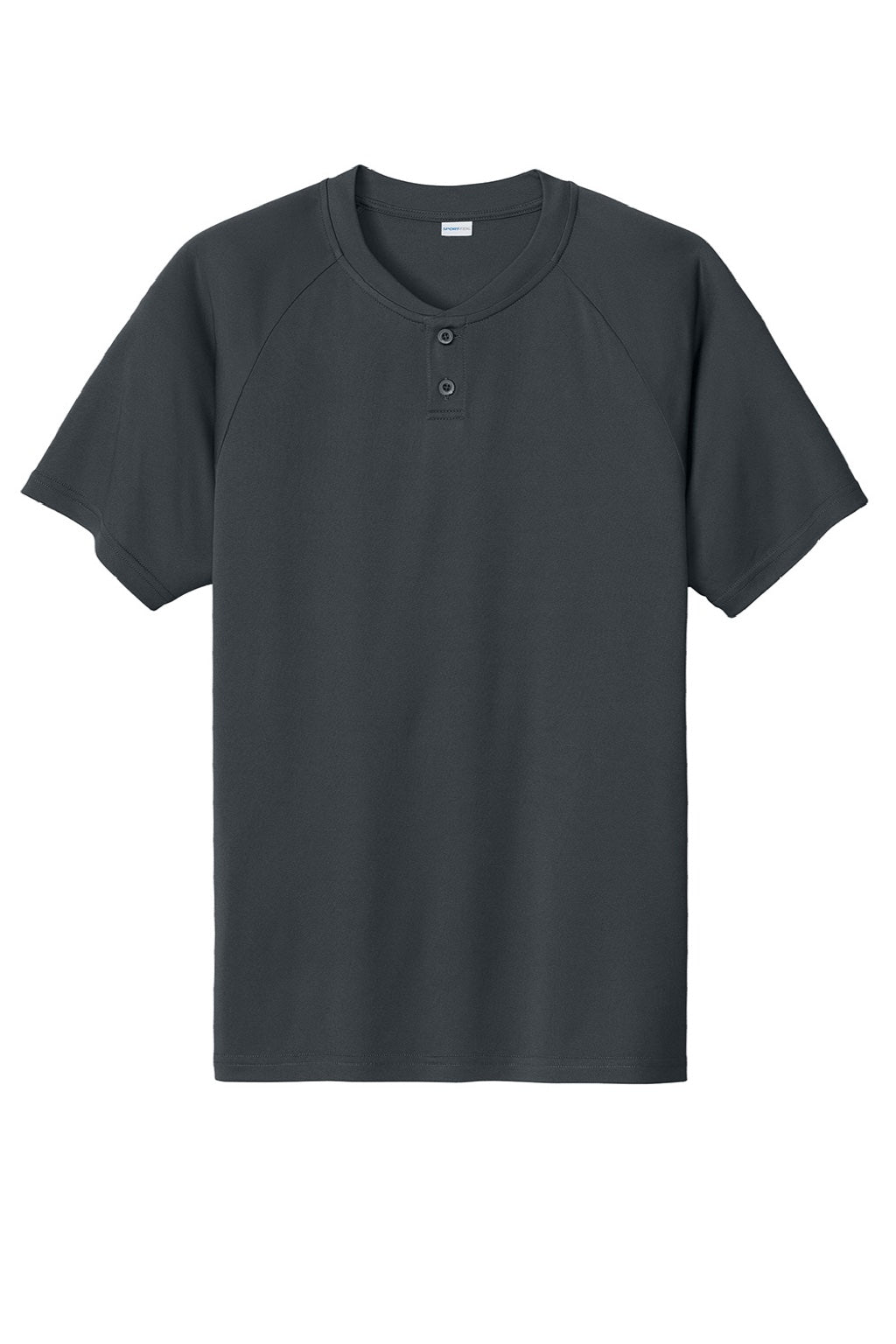 Sport-Tek ST359 Mens Moisture Wicking Competitor 2 Button Short Sleeve Henley Iron Grey Flat Front