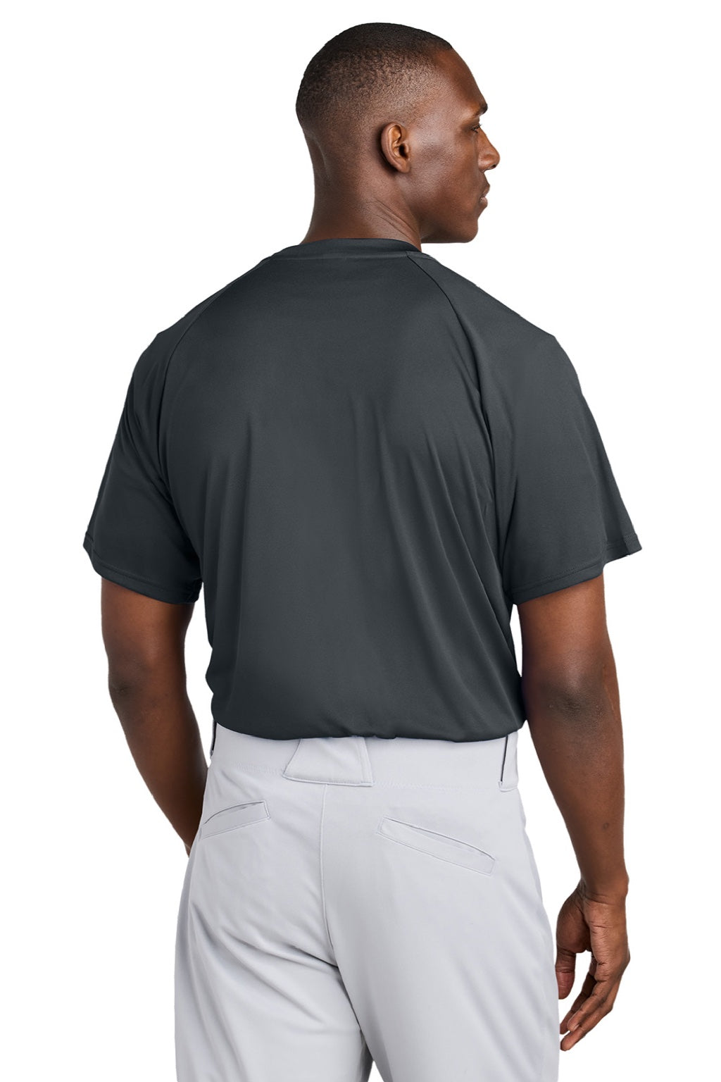 Sport-Tek ST359 Mens Moisture Wicking Competitor 2 Button Short Sleeve Henley Iron Grey Model Back