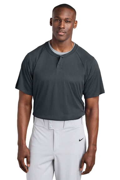 Sport-Tek ST359 Mens Moisture Wicking Competitor 2 Button Short Sleeve Henley Iron Grey Model Front