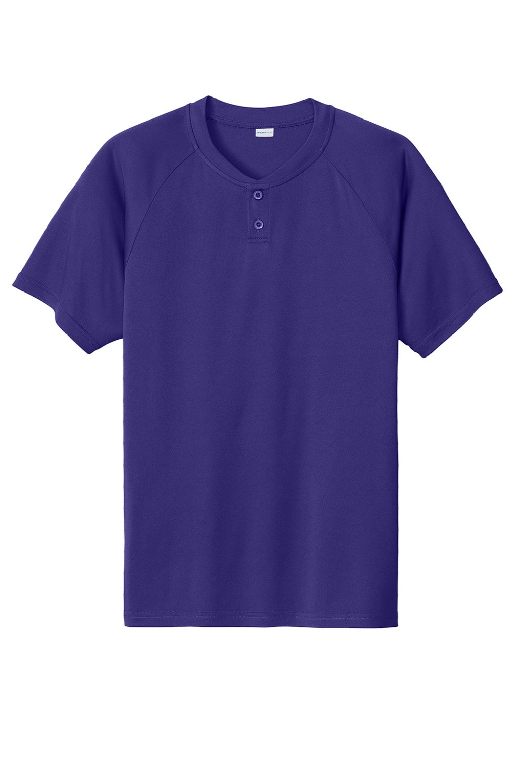 Sport-Tek ST359 Mens Moisture Wicking Competitor 2 Button Short Sleeve Henley Purple Flat Front