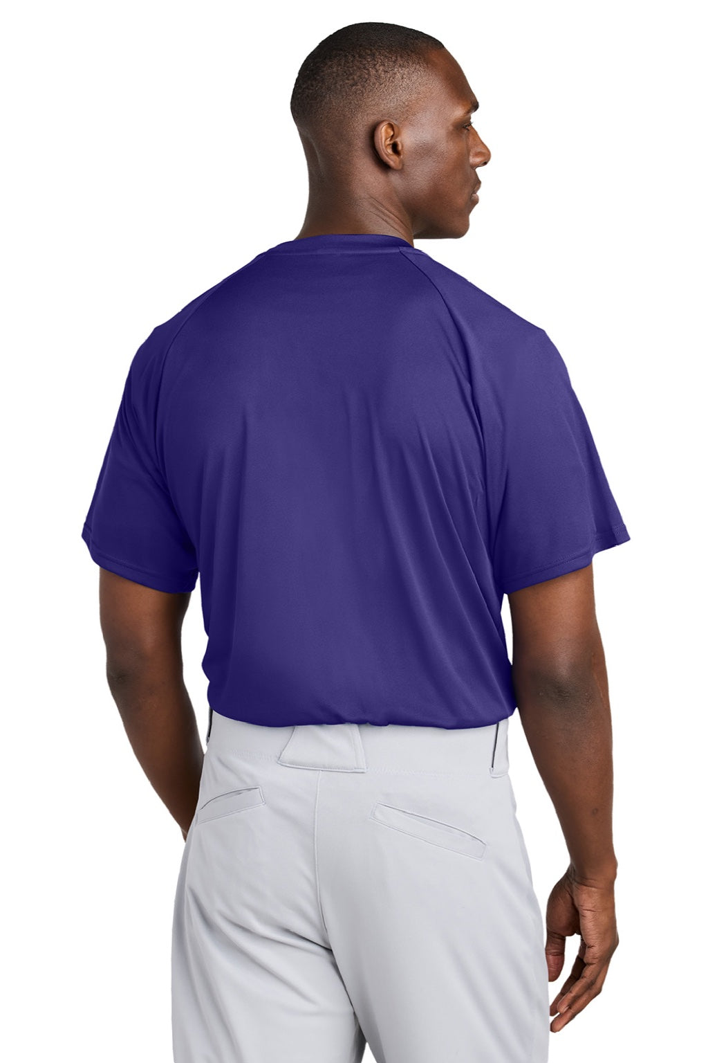 Sport-Tek ST359 Mens Moisture Wicking Competitor 2 Button Short Sleeve Henley Purple Model Back