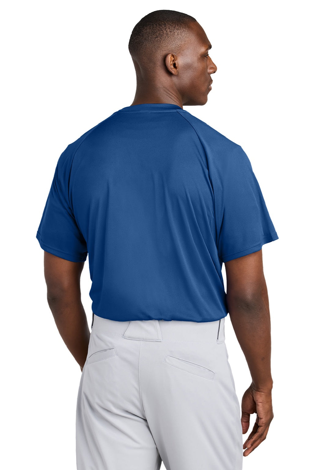 Sport-Tek ST359 Mens Moisture Wicking Competitor 2 Button Short Sleeve Henley Royal Blue Model Back