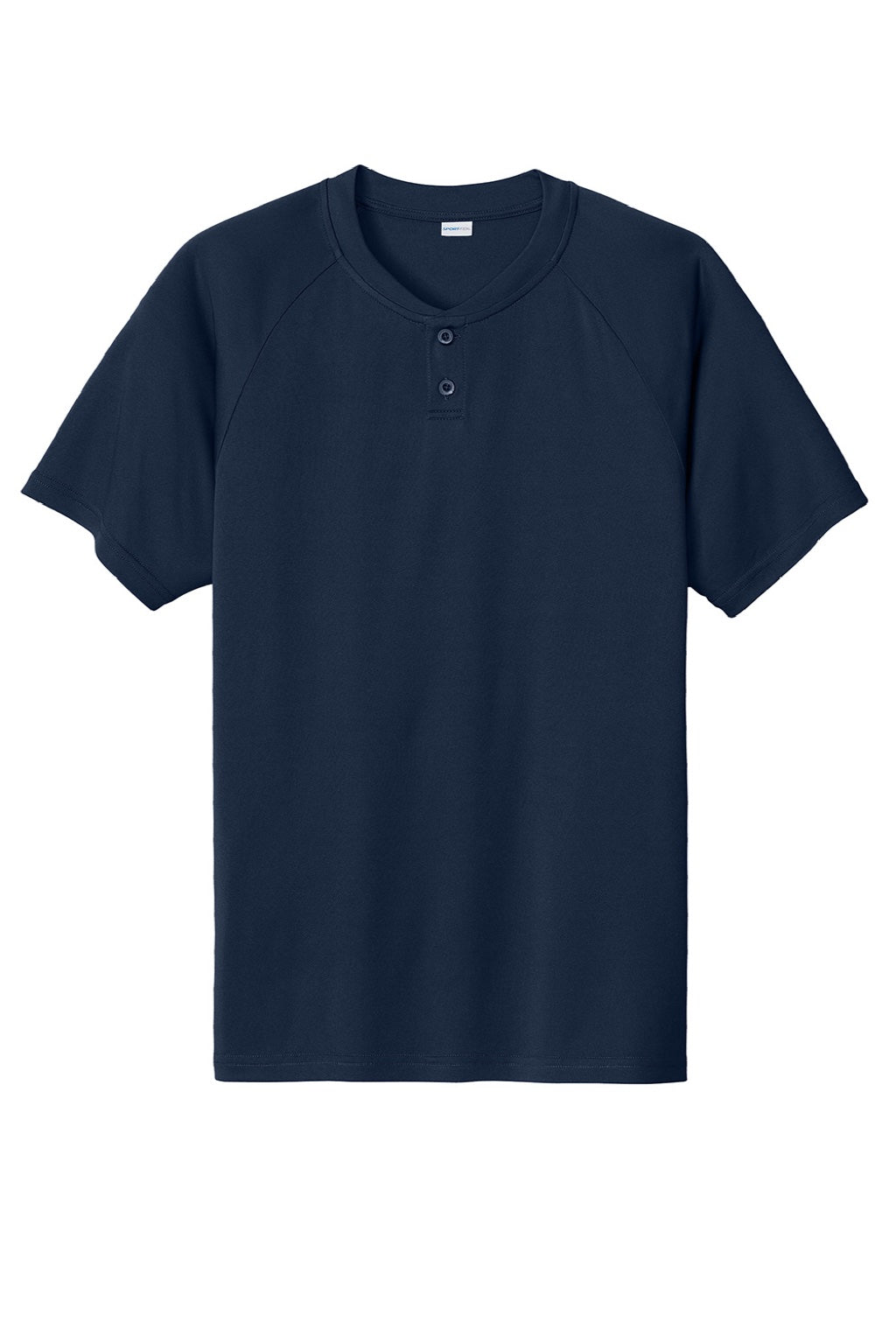 Sport-Tek ST359 Mens Moisture Wicking Competitor 2 Button Short Sleeve Henley True Navy Blue Flat Front