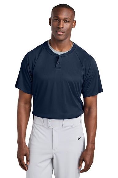 Sport-Tek ST359 Mens Moisture Wicking Competitor 2 Button Short Sleeve Henley True Navy Blue Model Front