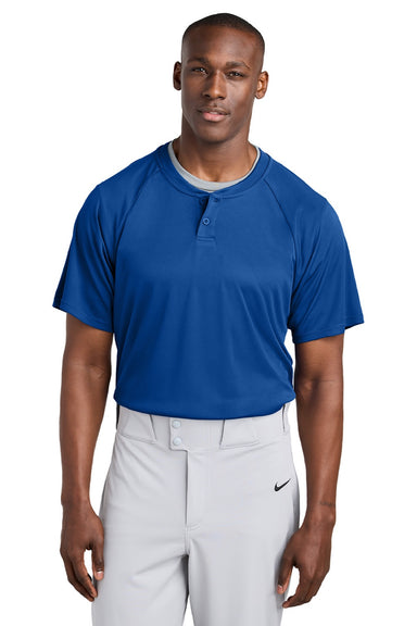 Sport-Tek ST359 Mens Moisture Wicking Competitor 2 Button Short Sleeve Henley True Royal Blue Model Front