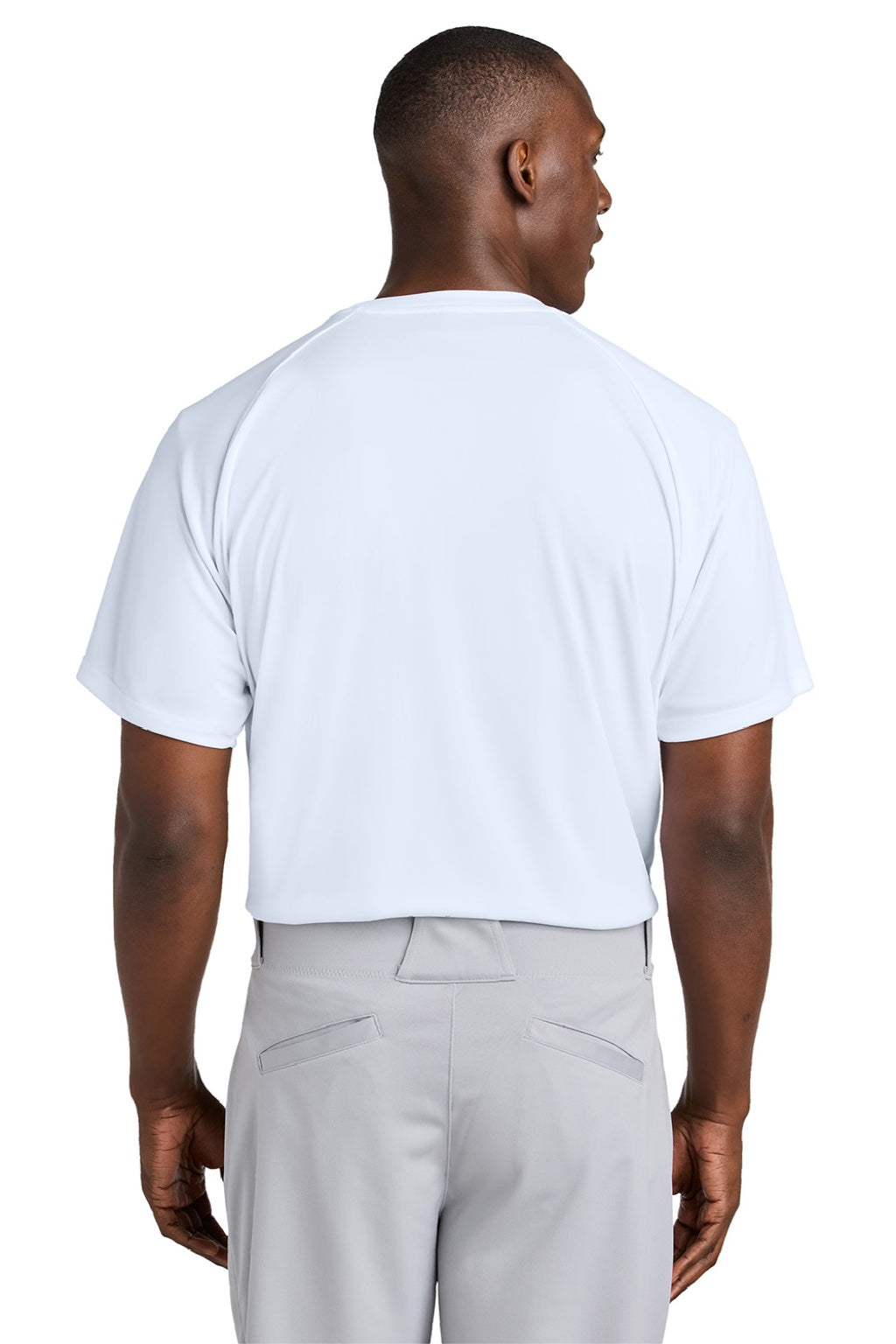 Sport-Tek ST359 Mens Moisture Wicking Competitor 2 Button Short Sleeve Henley White Model Back