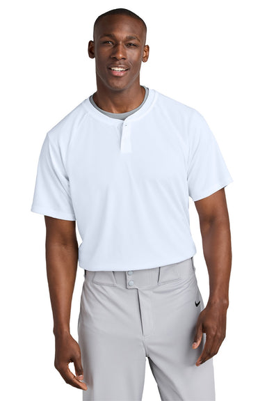 Sport-Tek ST359 Mens Moisture Wicking Competitor 2 Button Short Sleeve Henley White Model Front