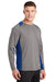 Sport-Tek ST361LS Mens Contender Heather Moisture Wicking Long Sleeve Crewneck T-Shirt Heather Vintage Grey/Royal Blue Model 3q
