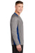 Sport-Tek ST361LS Mens Contender Heather Moisture Wicking Long Sleeve Crewneck T-Shirt Heather Vintage Grey/Royal Blue Model Side