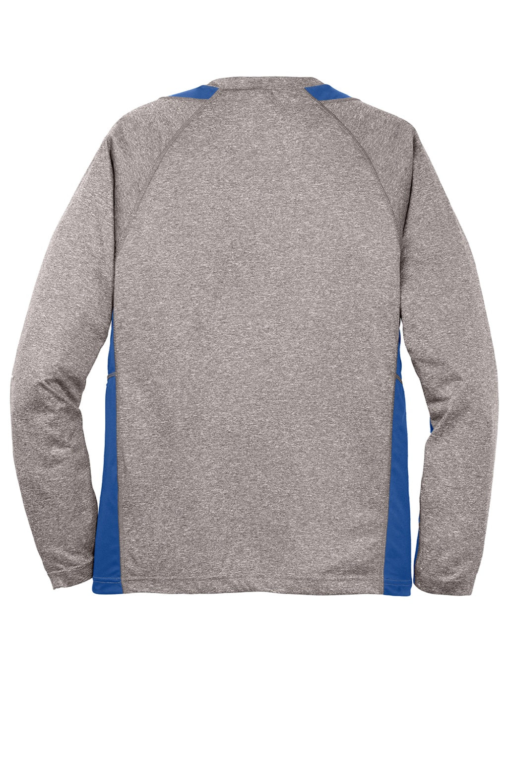 Sport-Tek ST361LS Mens Contender Heather Moisture Wicking Long Sleeve Crewneck T-Shirt Heather Vintage Grey/Royal Blue Flat Back