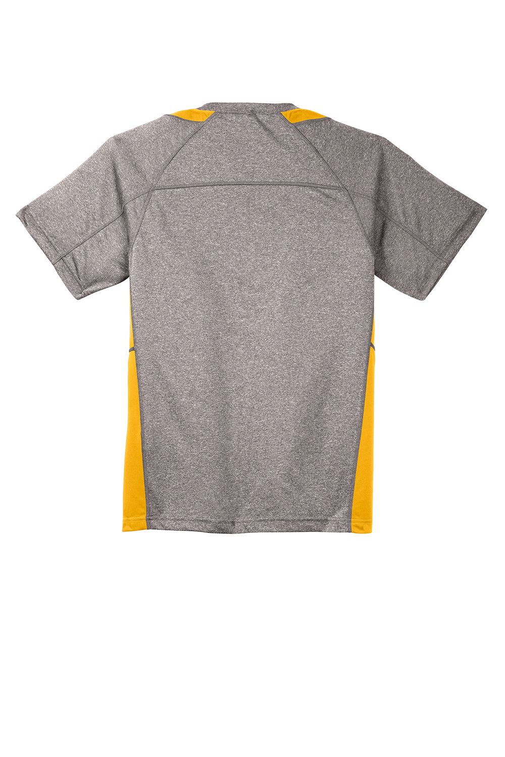 Sport-Tek ST361 Mens Contender Heather Moisture Wicking Short Sleeve Crewneck T-Shirt Heather Vintage Grey/Gold Flat Back