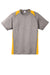 Sport-Tek ST361 Mens Contender Heather Moisture Wicking Short Sleeve Crewneck T-Shirt Heather Vintage Grey/Gold Flat Front