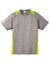 Sport-Tek ST361 Mens Contender Heather Moisture Wicking Short Sleeve Crewneck T-Shirt Heather Vintage Grey/Lime Shock Green Flat Front