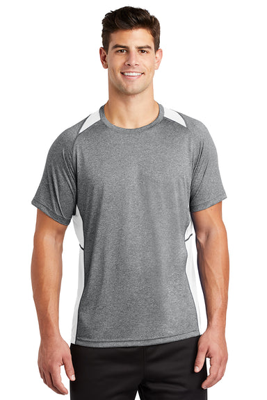 Sport-Tek ST361 Mens Contender Heather Moisture Wicking Short Sleeve Crewneck T-Shirt Heather Vintage Grey/White Model Front
