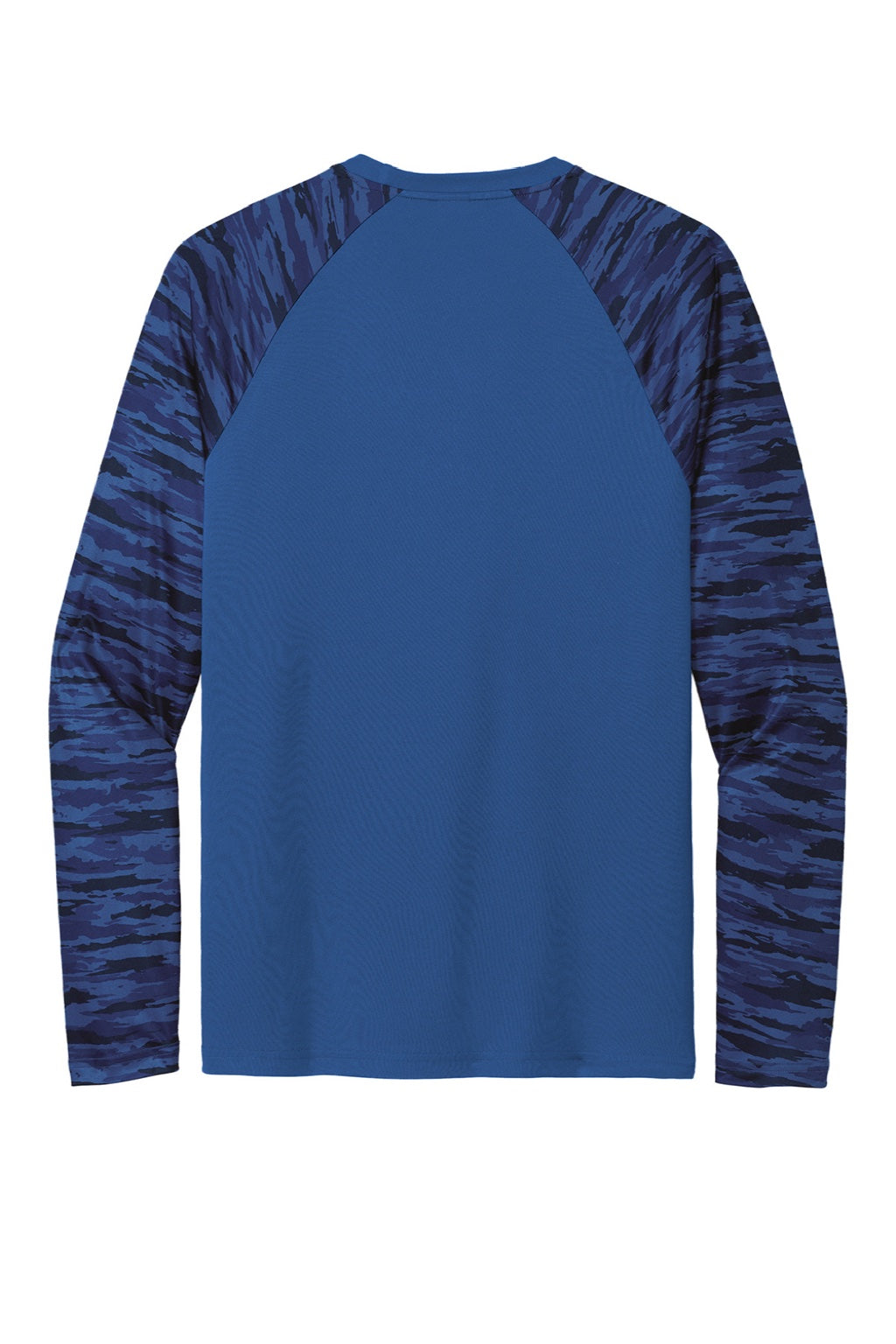 Sport-Tek ST376LS Mens Drift Camo Colorblock Moisture Wicking Long Sleeve Crewneck T-Shirt Royal Blue Flat Back