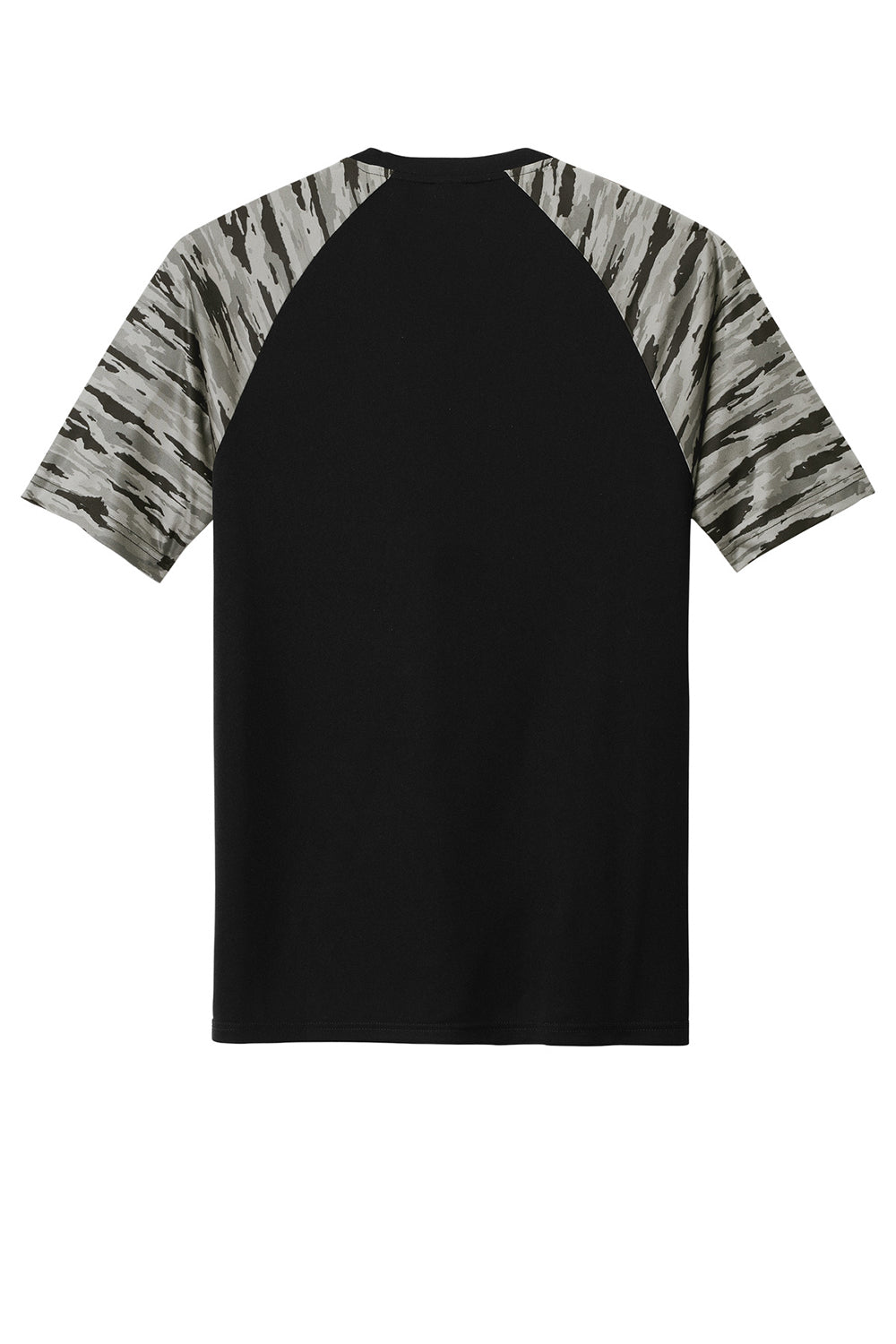 Sport-Tek ST376 Mens Drift Camo Colorblock Moisture Wicking Short Sleeve Crewneck T-Shirt Black Flat Back