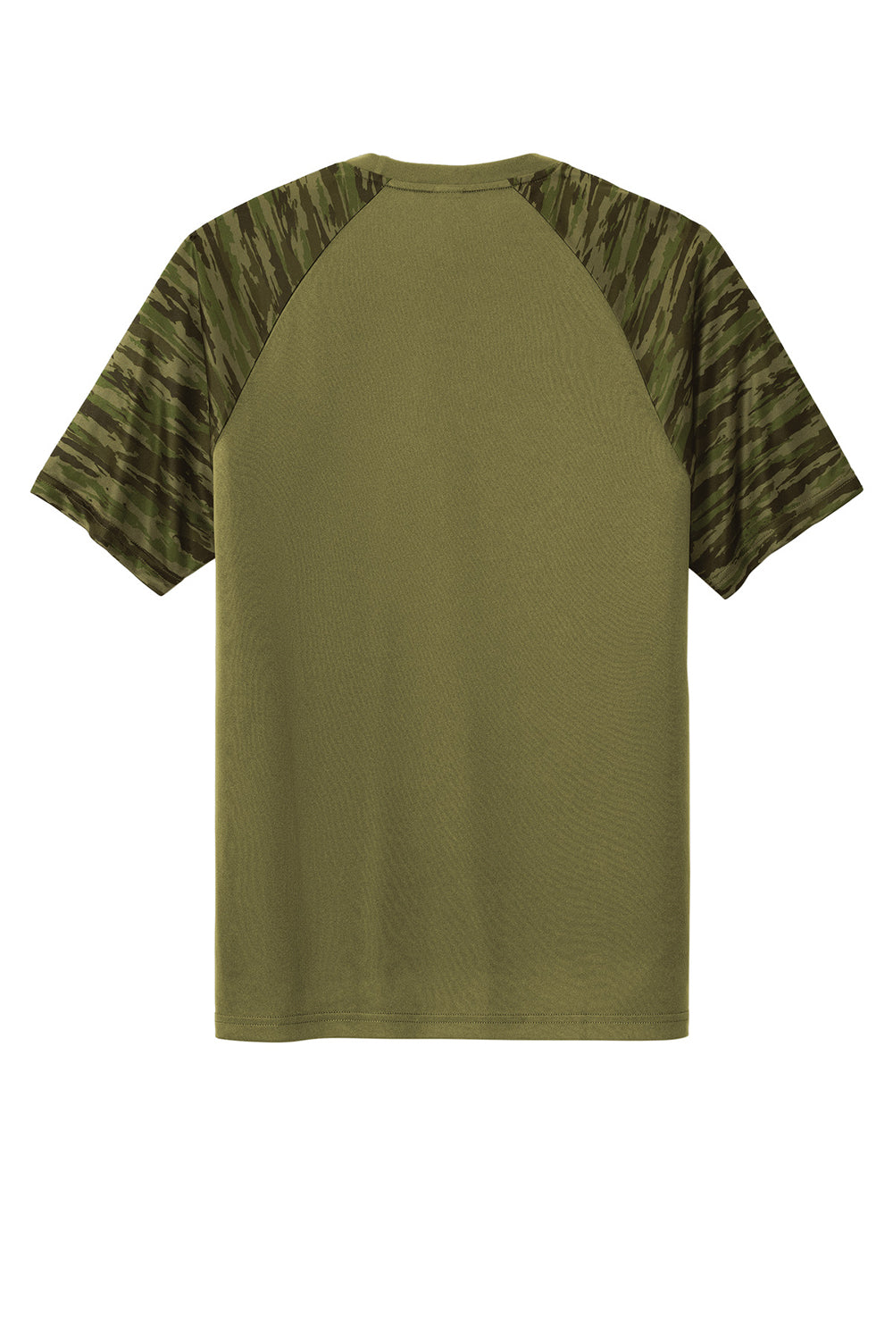 Sport-Tek ST376 Mens Drift Camo Colorblock Moisture Wicking Short Sleeve Crewneck T-Shirt Olive Drab Green Flat Back