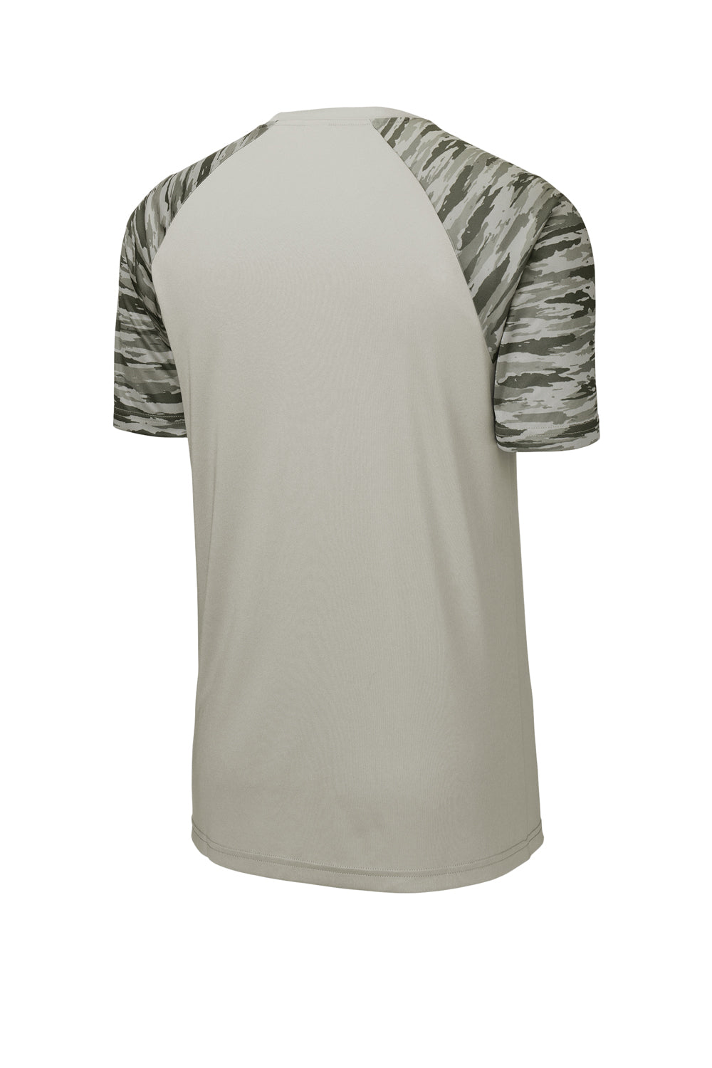 Sport-Tek ST376 Mens Drift Camo Colorblock Moisture Wicking Short Sleeve Crewneck T-Shirt Silver Grey Flat Back