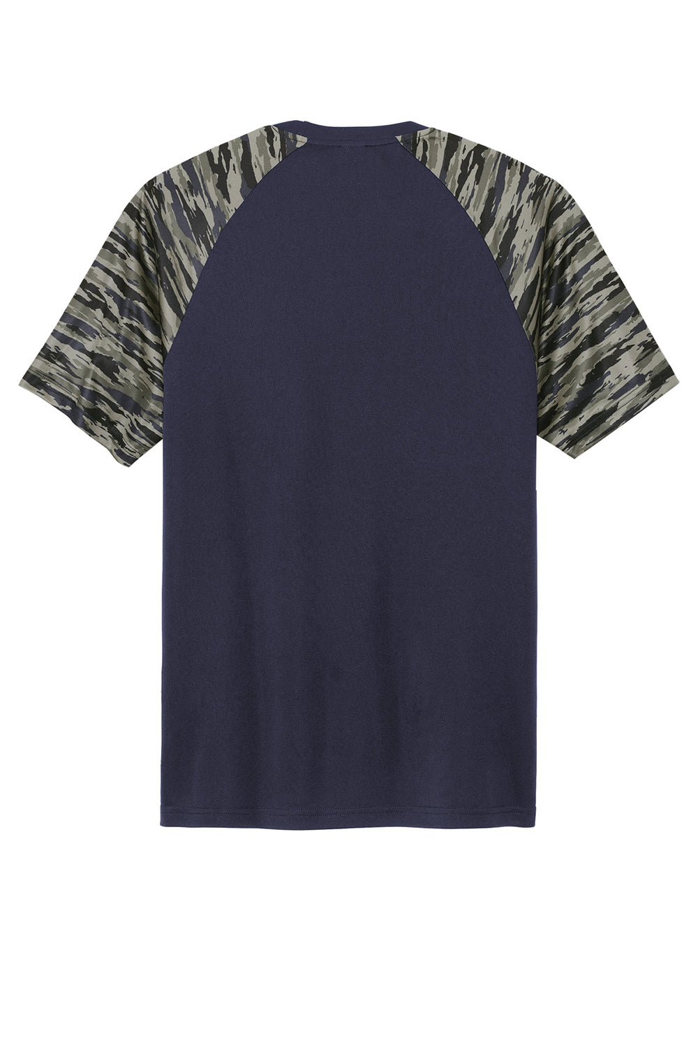 Sport-Tek ST376 Mens Drift Camo Colorblock Moisture Wicking Short Sleeve Crewneck T-Shirt True Navy Blue Flat Back