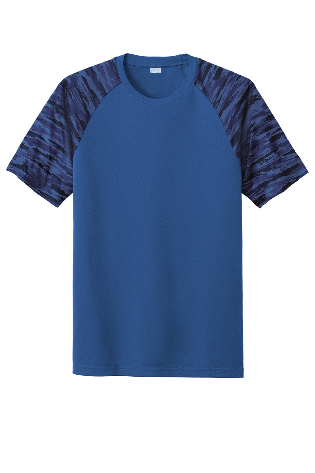 Sport-Tek ST376 Mens Drift Camo Colorblock Moisture Wicking Short Sleeve Crewneck T-Shirt Royal Blue Flat Front