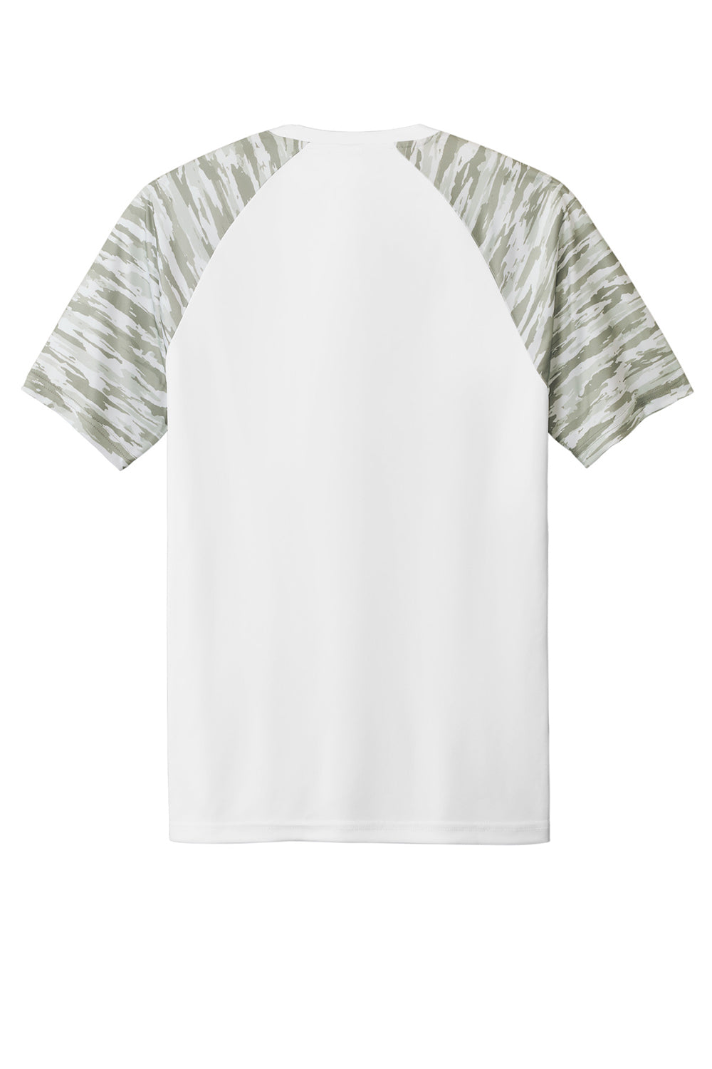 Sport-Tek ST376 Mens Drift Camo Colorblock Moisture Wicking Short Sleeve Crewneck T-Shirt White Flat Back