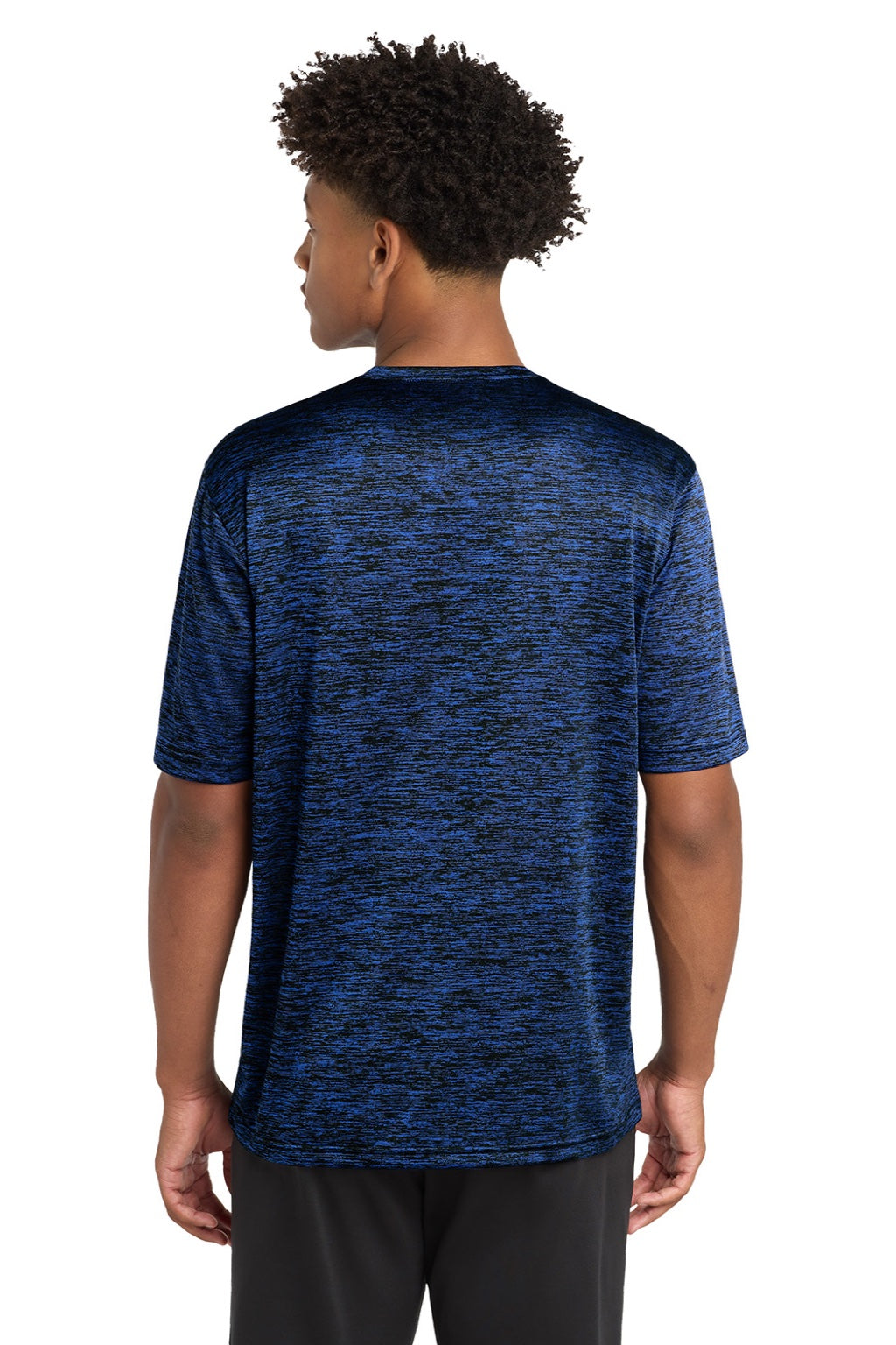 Sport-Tek ST390 Mens Electric Heather Moisture Wicking Short Sleeve Crewneck T-Shirt Dark Royal Blue Electric Model Back