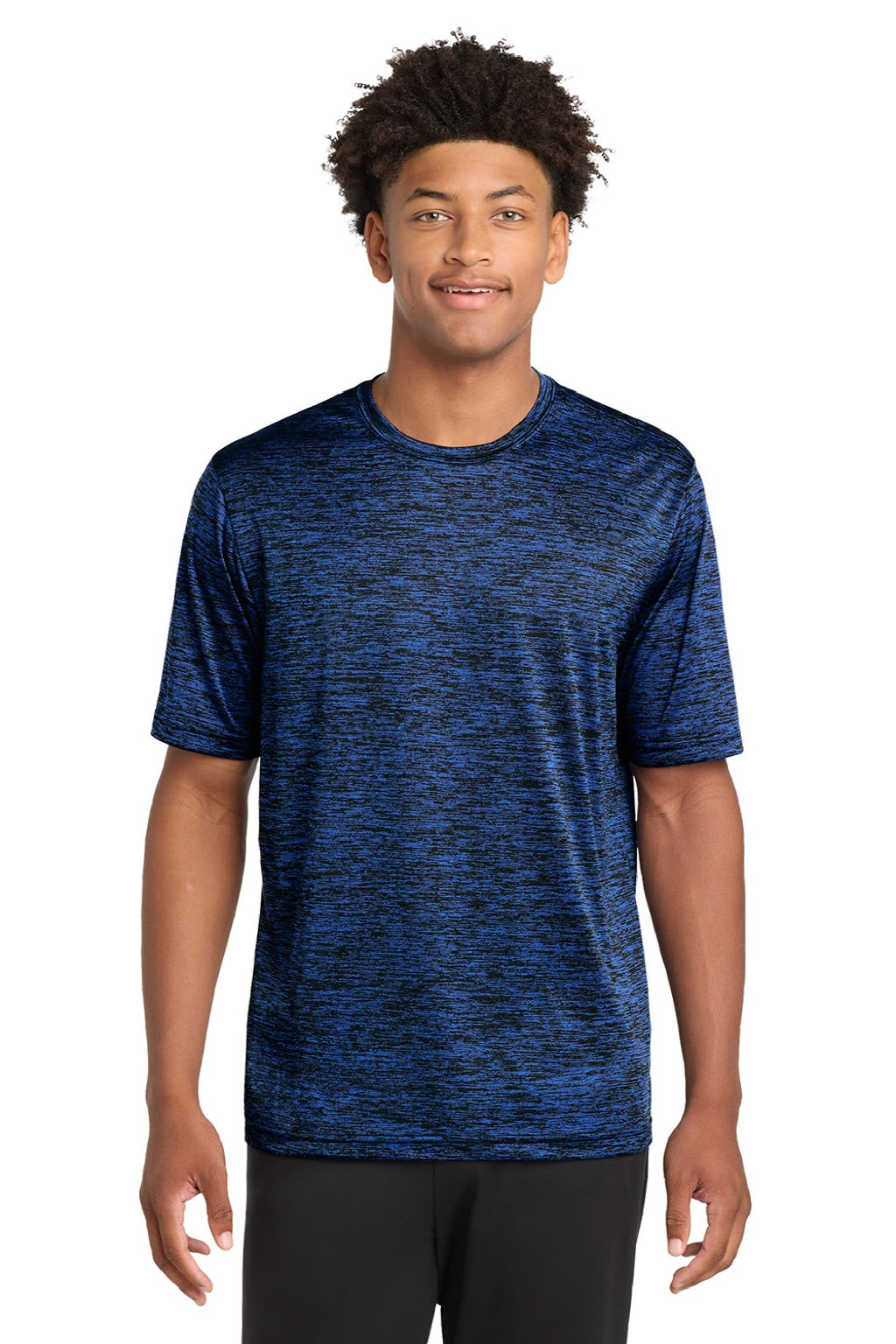 Sport-Tek ST390 Mens Electric Heather Moisture Wicking Short Sleeve Crewneck T-Shirt Dark Royal Blue Electric Model Front
