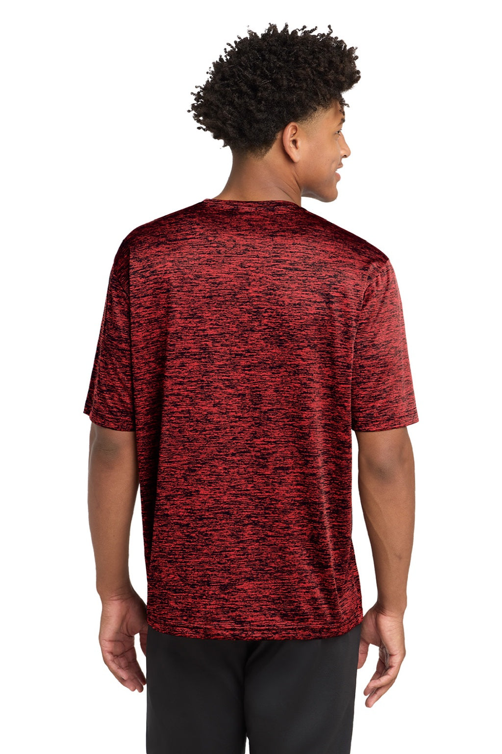 Sport-Tek ST390 Mens Electric Heather Moisture Wicking Short Sleeve Crewneck T-Shirt Deep Red/Black Electric Model Back